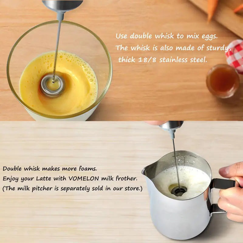 Handheld Electric Milk Frother and Mixer, Stainless Steel