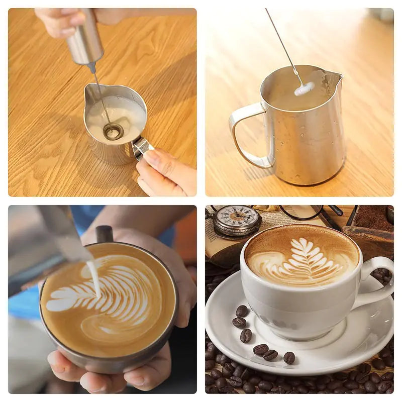 Handheld Electric Milk Frother and Mixer, Stainless Steel